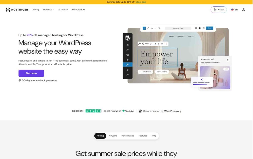 Compare Hostinger WordPress hosting coupon pricing